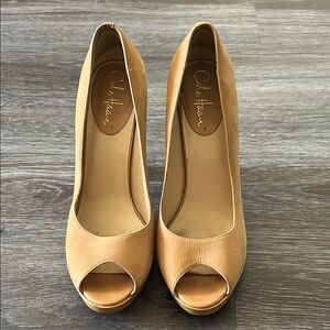 Cole Haan Women's Tan Peep Toe Heels